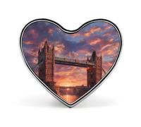 Tower Bridge London Sunrise Badge Pin Brooch Heart Shape Button Aluminum Decor for Backpacks Hats