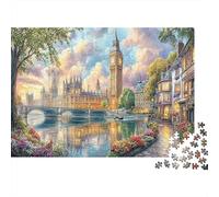 Tower Bridge Scene 1000 Pc Jigsaw Puzzles London Skyline with Big Ben & Thames for Adults Recycled Cardboard Eco-Friendly Anxiety Reducer for Wall Decoration & Gifts Great Gift Idea Puzzle 3