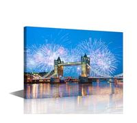 Tower Bridge Wall Art Thames River Wall Decor 1 Panel London England Wall Pictures for Living Room Home Decor Artwork Stretched with Wooden Frame Ready to Hang (16''Wx 24''H)