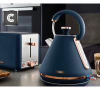 TOWER Cavaletto 1.7L 3 KW Pyramid Kettle and 2 Slice 850W Toaster. Matching & Toaster Set in Midnight Blue Rose Gold.Matching Gold