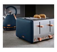 TOWER Cavaletto 1.7L 3 KW Pyramid Kettle and 4 Slice 1600W Toaster. Matching Kettle & 4 Slice Toaster Set in Midnight Blue & Rose Gold