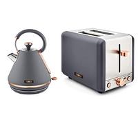 Tower Cavaletto 1.7L 3000W Pyramid Kettle and 2 Slice Toaster Grey & Rose Gold