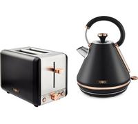 TOWER Cavaletto Black 1.7L 3KW Pyramid Kettle & 2 Slice Toaster. Matching Kettle & 2 Slice Toaster Set in Black & Rose Gold