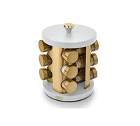 Tower T826022WHT Cavaletto 12 Jar Rotating Spice Rack with Pre-Filled Spices, Optic White and Champagne Gold