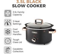 Tower Cavaletto 3.5L Slow Cooker 3 Heat Settings Removable Pot Black Rose Gold