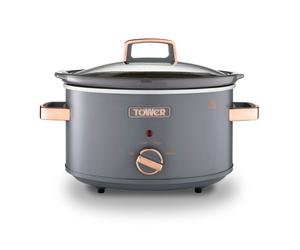 Tower Cavaletto 3.5L Slow Cooker - Grey & Rose Gold, with 3 Heat Settings, Removable Pot and Cool Touch Handles, T16042GRY