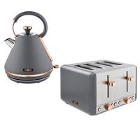 TOWER Cavaletto 3KW 1.7L Pyramid Kettle & 4 Slice 1800W Toaster Matching Set in Grey & Rose Gold