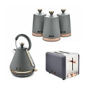 Tower Cavaletto 3kW Pyramid Kettle 2 Slice Toaster, 3 Canisters GREY & Rose Gold