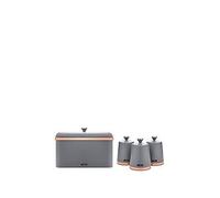 Tower Cavaletto 4 Piece Bread Bin And Storage Canister Set, Grey And Rose Gold Grey