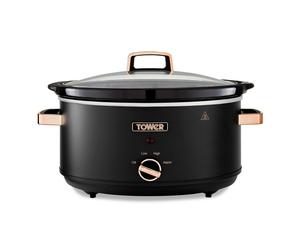 TOWER Cavaletto 6.5 Litre Slow Cooker - Black & Rose Gold, 3 Heat Settings, Removable CrockPot, Cool Touch Handles, T16043BLK