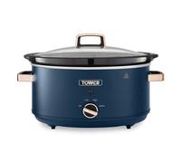 Tower Cavaletto 6.5 Litre Slow Cooker - Midnight Blue & Rose Gold, with 3 Heat Settings, Removable Crockpot and Cool Touch Handles, T16043MNB