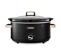 Tower Cavaletto 6.5 Litre Slow Cooker with 3 Heat Settings, Removable Dishwasher Safe Pot, Cool Touch Handles, Up to 8 Portions, Black and Rose Gold, T16043BLK