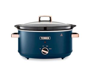 Tower Cavaletto 6.5 Litre Slow Cooker with 3 Heat Settings, Removable Dishwasher Safe Pot, Cool Touch Handles, Up to 8 Portions, Midnight Blue and Rose Gold, T16043MNB