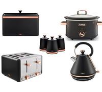 Tower Cavaletto 7-Piece Matching Kitchen Set - 1.7L 3Kw Kettle, 4-Slice 1800W Toaster, 3.5L Slow Cooker, Bread Bin & 3 Canisters