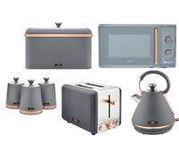 Tower Cavaletto 7Pc Grey & Rose Gold Set - Kettle, Toaster, 20L Microwave & Canisters