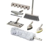 Tower Cavaletto 8 Piece Cleaning & Storage Set with Scrubbing Tool & Wall Holder, Latte