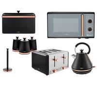 Tower Cavaletto 8-Piece Kitchen Set - Kettle, Toaster, Microwave & Storage, Black Rose Gold