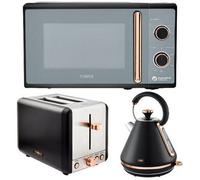 Tower Cavaletto Black 1.7L Pyramid Kettle, 2 Slice Toaster & 20L Microwave Set
