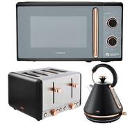 Tower Cavaletto Black 1.7L Pyramid Kettle, 4 Slice Toaster & 20L Microwave Set