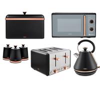 Tower Cavaletto Black Kettle 4 Slice Toaster Microwave Bread Bin & Canisters Set ompliant]