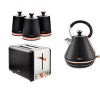 Tower Cavaletto Black Pyramid Kettle 2 Slice Toaster & Canisters Kitchen Set ompliant]