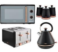 Tower Cavaletto Black Pyramid Kettle 4 Slice Toaster Microwave & 3 Canisters Set ompliant]