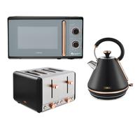 Tower Cavaletto Black & Rose Gold Kettle 4 Slice Toaster & Microwave