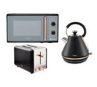 Tower Cavaletto Black/Rose Gold Pyramid Kettle 2 Slice Toaster & Microwave Set