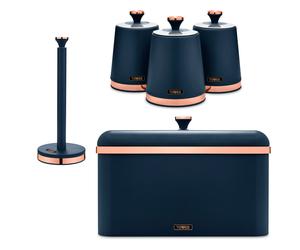 Tower Cavaletto Blue Bread Bin Canisters Kitchen Roll Holder Kitchen Storage Set