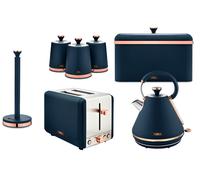 Tower Cavaletto Blue Kettle Toaster Bread Bin Canisters Kitchen Roll Holder Set ompliant]