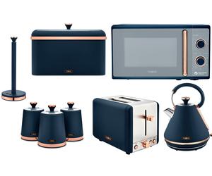 Tower Cavaletto Blue Kettle Toaster Microwave Breadbin Canisters Towel Pole Set