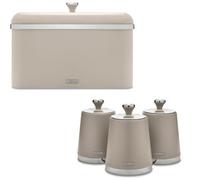 Tower Cavaletto Bread Bin & Canisters Kitchen Storage Set Latte & Chrome Accents