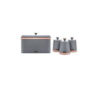 Tower Cavaletto Bread Bin, Removable Lid and Set of 3 Storage Canisters for Coffee/Sugar/Tea, Steel, Grey and Rose Gold
