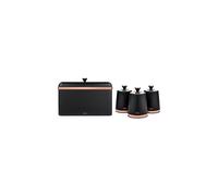 Tower Cavaletto Bread Bin, Removable Lid and Set of 3 Storage Canisters for Coffee/Sugar/Tea, Steel, Black and Rose Gold
