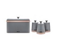 Tower Cavaletto Bread Bin, Removable Lid and Set of 3 Storage Canisters for Coffee/Sugar/Tea, Steel, Grey and Rose Gold