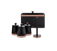 Tower Cavaletto Bread Bin Black, Set Of 3 Canisters & Towel Pole Black