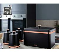 Tower Cavaletto Bread Bin & Canisters Black/Rose Gold Tea Coffee Sugar Storage