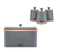 TOWER Cavaletto Bread Bin & Canisters Grey & Rose Gold Kitchen Storage Set