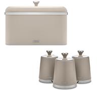 Tower Cavaletto Bread Bin & Canisters Kitchen Storage Set Latte & Chrome Accents