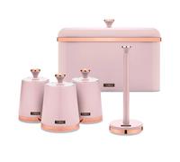 Tower Cavaletto Bread Bin Pink, Set Of 3 Canisters & Towel Pole Pink
