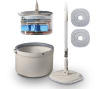 Tower Cavaletto Duo Compact Spin Mop, Built-in Turbine, 2 Internal Containers, Latte & Grey