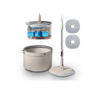Tower T869009MSH Duo Compact Spin Mop, Built-in Turbine, 2 Internal Containers, Latte & Grey