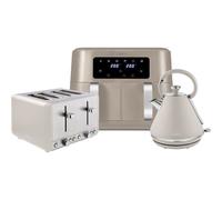 Tower Kettle & 4 Slice Toaster & 8.5L Dual Basket Air Fryer, Latte in Light Brown Tower Light Brown