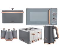 Tower Cavaletto Grey Jug Kettle 4 Slice Toaster Microwave Breadbin Canisters ompliant]