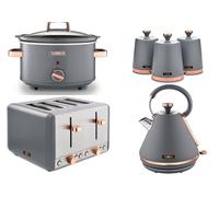 Tower Cavaletto Grey Kettle, 4 Slice Toaster, 6.5L Slow Cooker & 3 Canisters Set [EEK: Compliant]