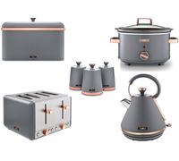 Tower Cavaletto Grey Kettle, 4 Slice Toaster, Slow Cooker, Breadbin & Canisters [EEK: Compliant]