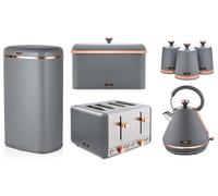 Tower Cavaletto Grey Pyramid Kettle Toaster Breadbin Canisters & 58L Sensor Bin ompliant]