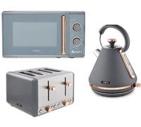 Tower Cavaletto Grey & Rose Gold 3KW 1.7L Pyramid Kettle, 4 Slice 1800W Toaster & 800W 20L Microwave. Contemporary Matching Kitchen Electrical Set in Grey & Rose Gold