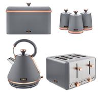 Tower Cavaletto Grey & Rose Gold Kettle 4 Slice Toaster Bread Bin Canisters Set ompliant]