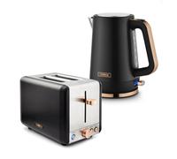Tower Cavaletto Jug Kettle & 2 Slice Toaster Bundle, 1.7L 3kW Rapid Boil Kettle & 2 Slice Toaster with 6 Browning Levels, Black with Rose Gold Accents, EEJB455